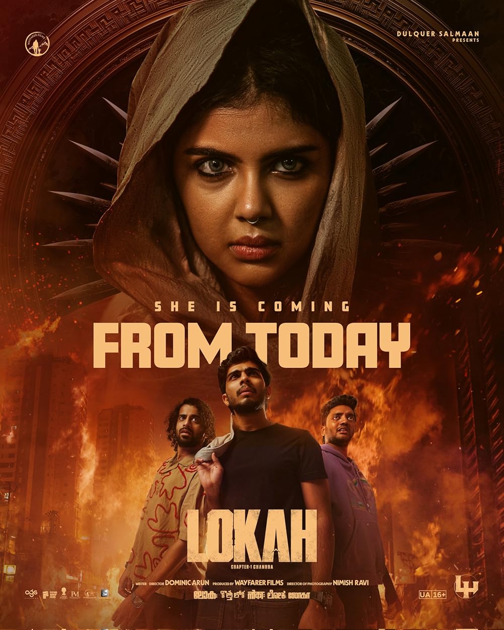 Lokah Chapter 1: Chandra: The story follows Chandra, a woman who returns from Sweden and begins working night shifts in Bengaluru. Her life takes a dramatic turn when she discovers hidden cosmic powers and finds herself battling dark forces with the help of her neighbour Sunny and his friends. The film stars Kalyani Priyadarshan in lead role, alongside Naslen and a supporting ensemble cast. Lokah Chapter 1: Chandra: The story follows Chandra, a woman who returns from Sweden and begins working night shifts in Bengaluru. Her life takes a dramatic turn when she discovers hidden cosmic powers and finds herself battling dark forces with the help of her neighbour Sunny and his friends. The film stars Kalyani Priyadarshan in lead role, alongside Naslen and a supporting ensemble cast.