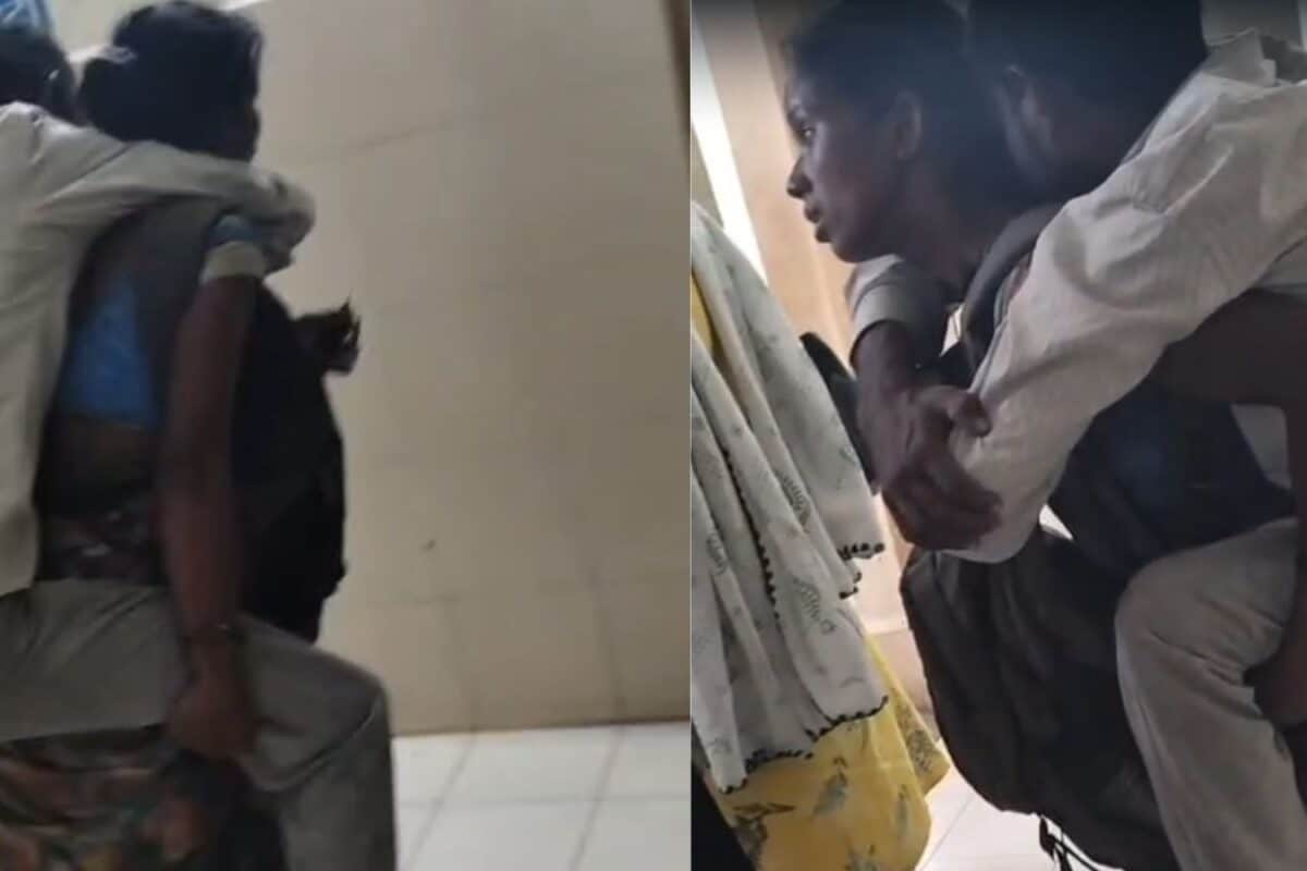 No Stretcher? Woman Forced To Carry Sick Husband On Her Back