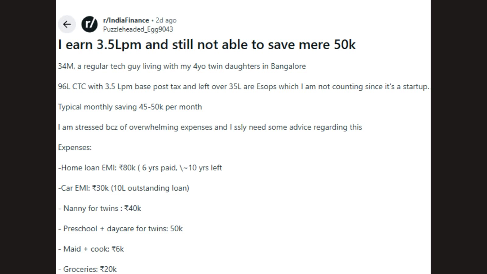'I Want A Break': Bengaluru Techie With ₹96 Lakh CTC Reveals Expense ...