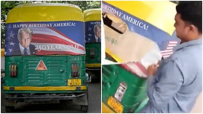 Delhi Auto Ricksa Delhi Auto Drivers Rip Off Trump Posters In Protest After US Strike ...
