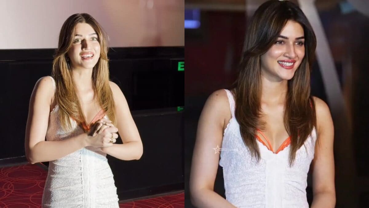 Download News18 APP Kriti Sanon Is A Femme Fatale In White Lace Sundress With Neon Orange Bra