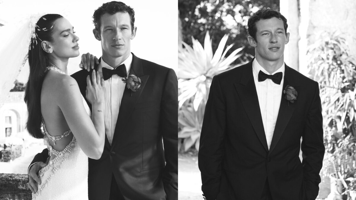 Callum Turner Wore Custom Louis Vuitton Suit With A Hand-Crafted Peony For His Wedding