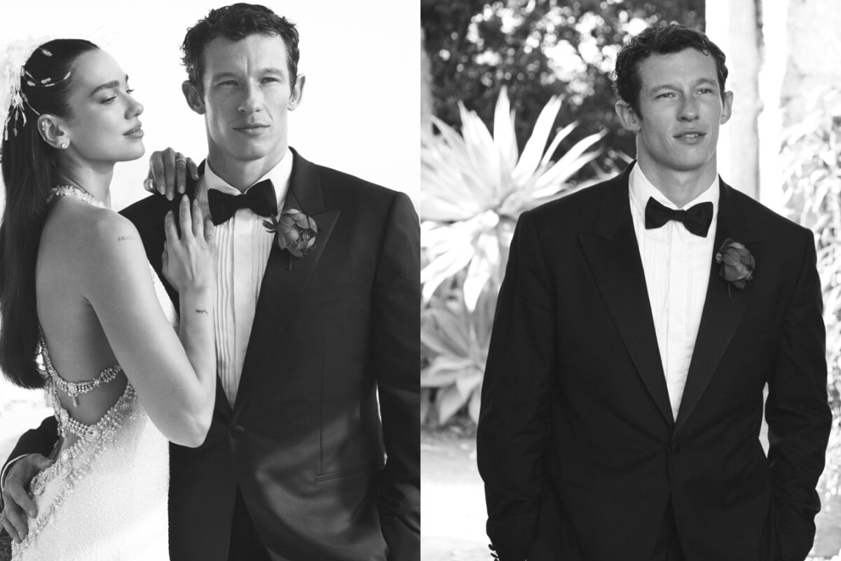 Callum Turner Wore Custom Louis Vuitton Suit With A Hand-Crafted Peony For His Wedding