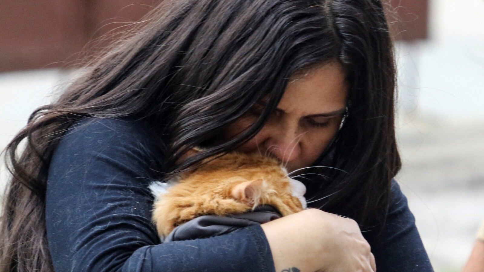 A woman embraces a cat while sitting on the street after a strong earthquake, in Valencia, Venezuela, June 24, 2026. REUTERS/Juan Carlos Hernandez