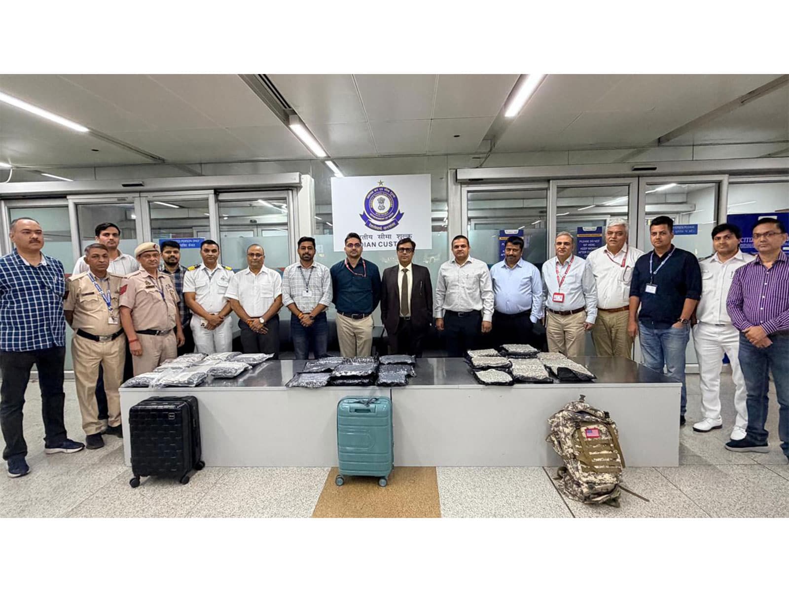 Representative image: customs officials with seized vacuum-sealed packets of hydroponic weed at an Indian airport Representative image: customs officials with seized vacuum-sealed packets of hydroponic weed at an Indian airport