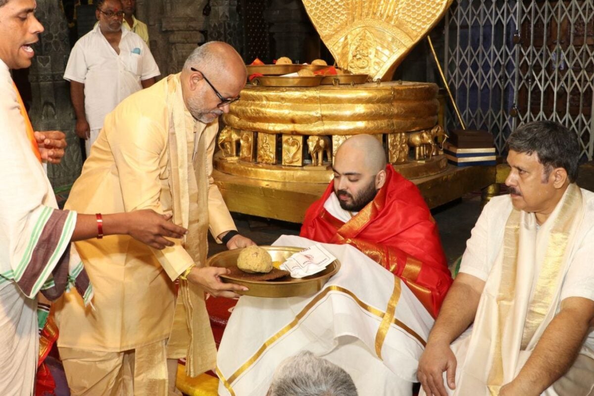 Anant Ambani prays and donates hair at Tirumala temple ahead of anniversary