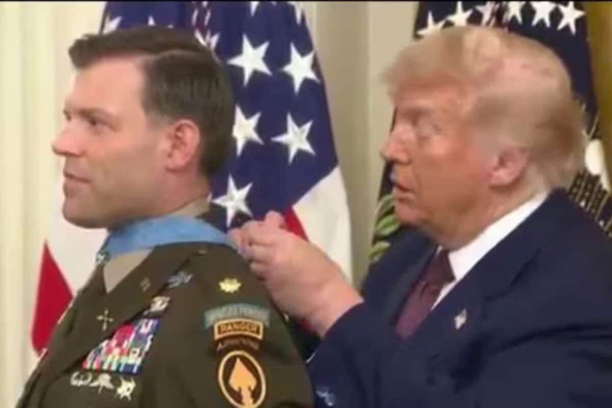 ‘It Becomes A Choker’: Internet Roasts Trump As He Struggles To Clasp Medal Of Honor, Ties It Into A Knot
