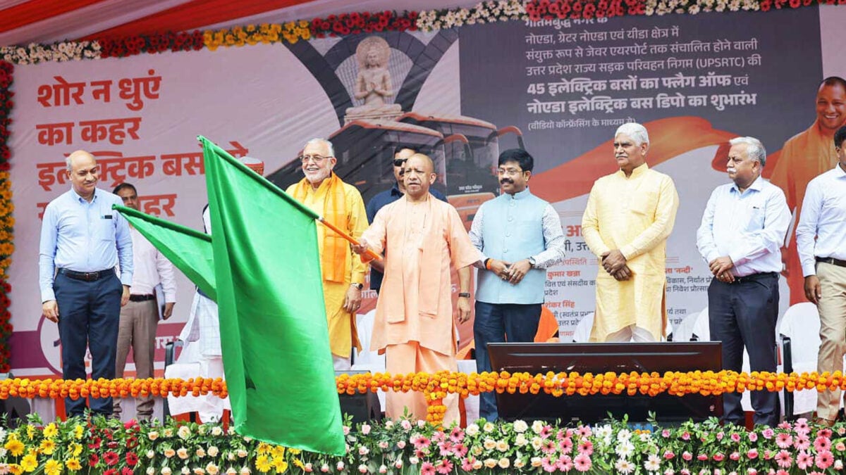 CM Yogi Flags Off 45 Electric, 3 Hydrogen-Powered Buses For Noida's Jewar Airport Connectivity