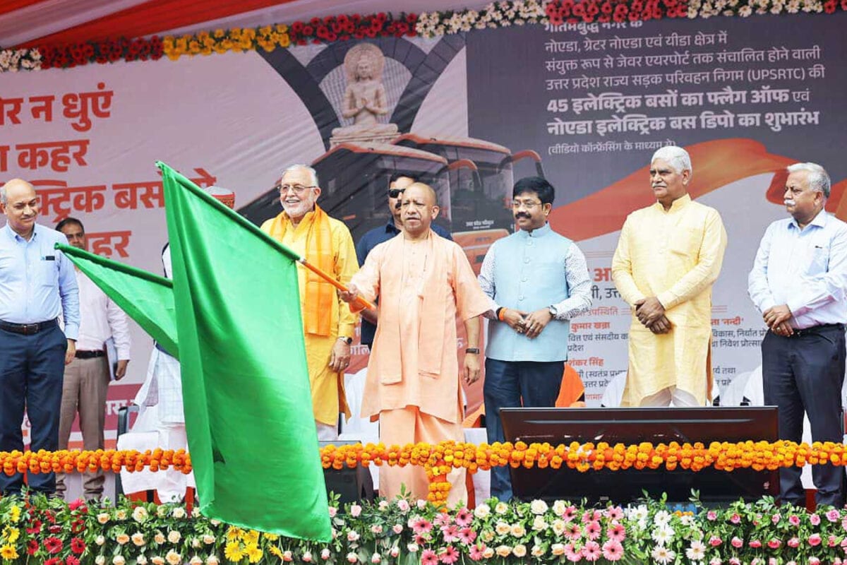 CM Yogi Flags Off 45 Electric, 3 Hydrogen-Powered Buses For Noida's Jewar Airport Connectivity