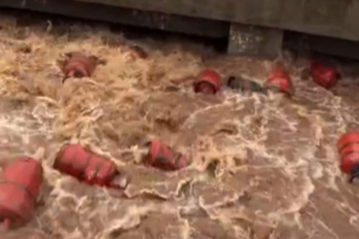 Video: 3,000 LPG Cylinders Swept Into Patalganga River After Heavy Rain