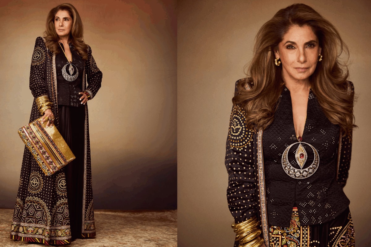 Dimple Kapadia Owns The Odyssey Premiere In A Powerful Abu Jani Sandeep Khosla Couture Look