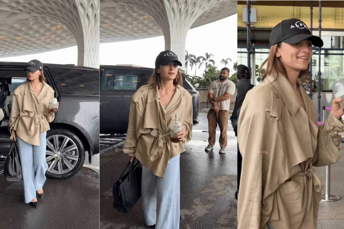 Alia Bhatt Nails Airport Fashion In A Frankie Shop Trench, Levi's Jeans And Gucci Jackie Tote