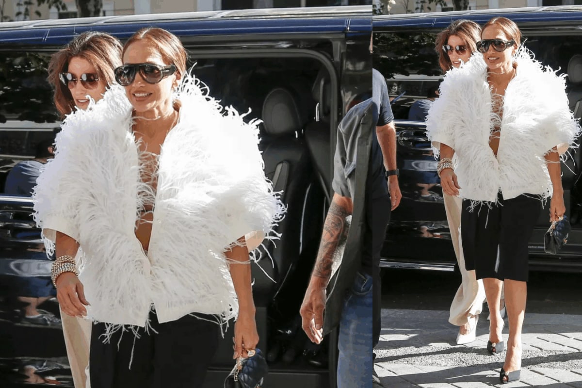 Jennifer Lopez Flaunts Black Bra Under Feather-Covered Michael Kors Blazer At Paris Haute Couture Week