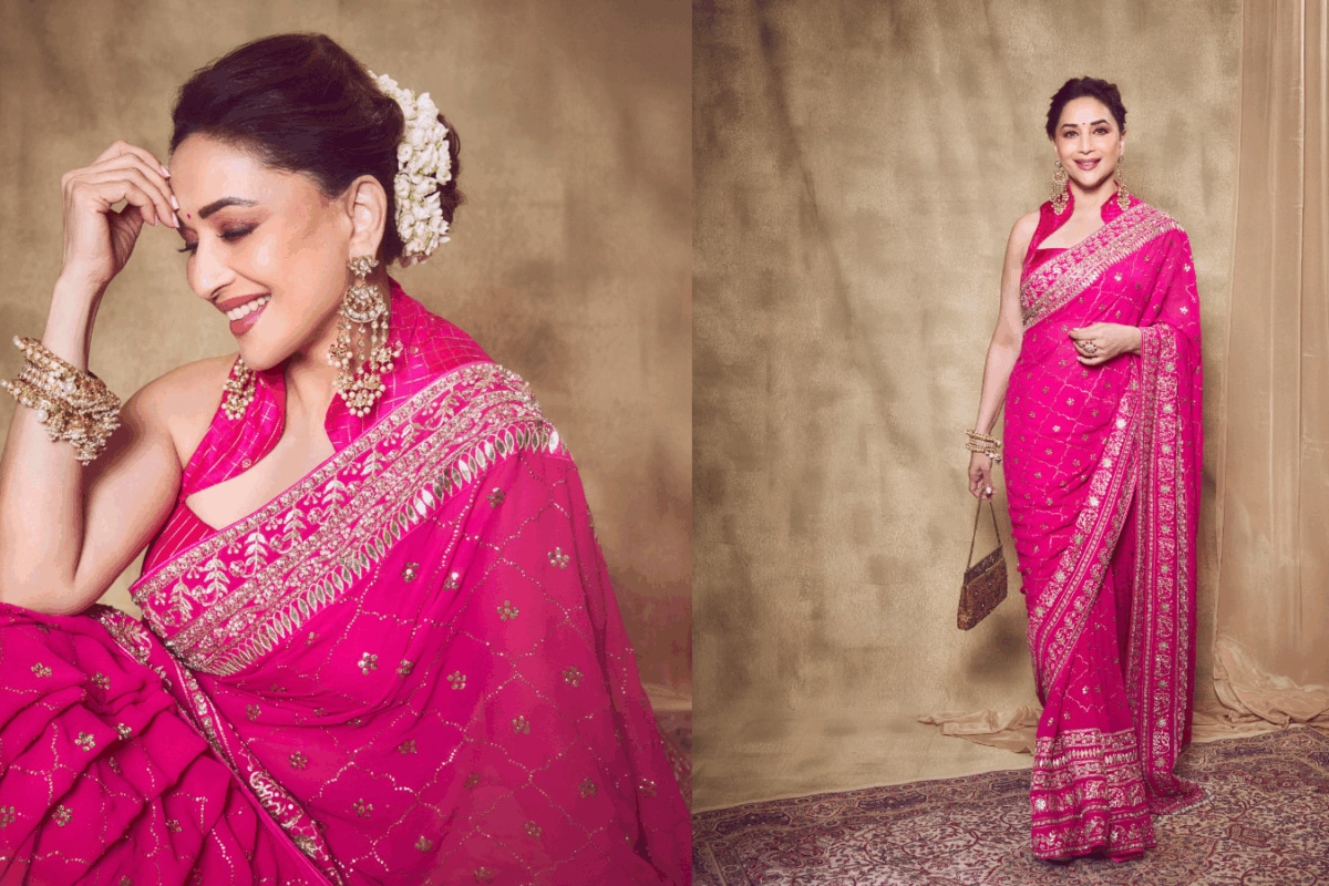Madhuri Dixit Nene Proves The Timeless Appeal Of A Classic Pink Sari By Anita Dongre