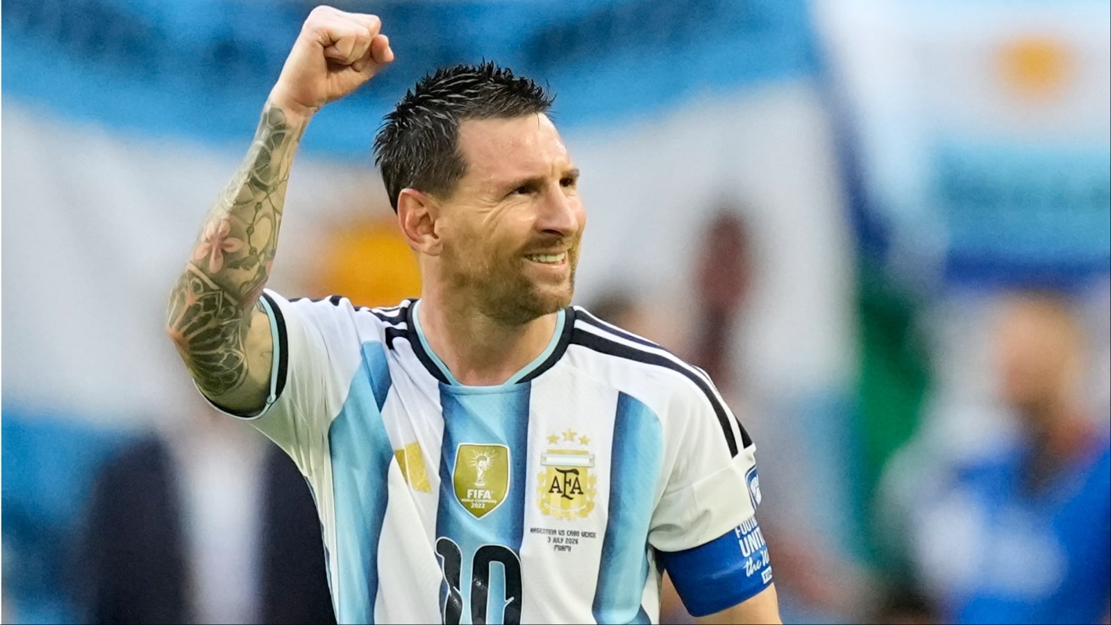 Lionel Messi celebrates after scoring a goal in FIFA World Cup match against Cape Verde Lionel Messi celebrates after scoring a goal in FIFA World Cup match against Cape Verde