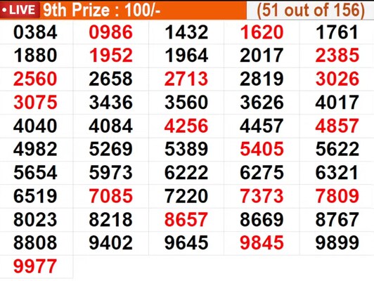  In progress - Winning numbers for 9th Prize (51 out of 156)