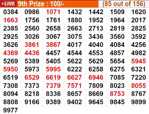  In progress - Winning numbers for 9th Prize (85 out of 156)
