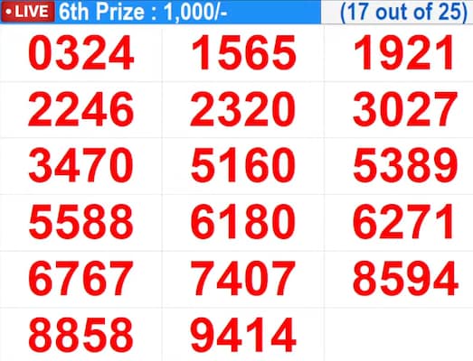 In progress - Winning numbers for 6th Prize (17 out of 25) In progress - Winning numbers for 6th Prize (17 out of 25)