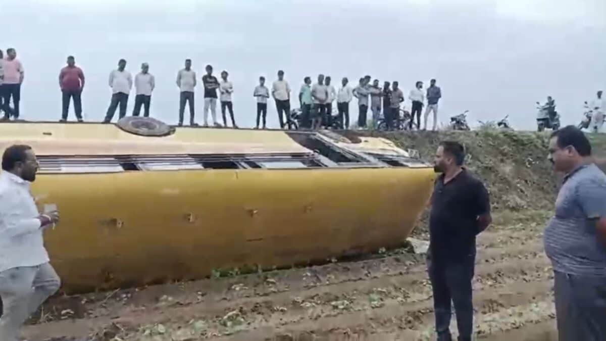 School Bus Carrying 50 Students Overturns In Maharashtra's Ahilyanagar; One Child Critical, 15 Injured