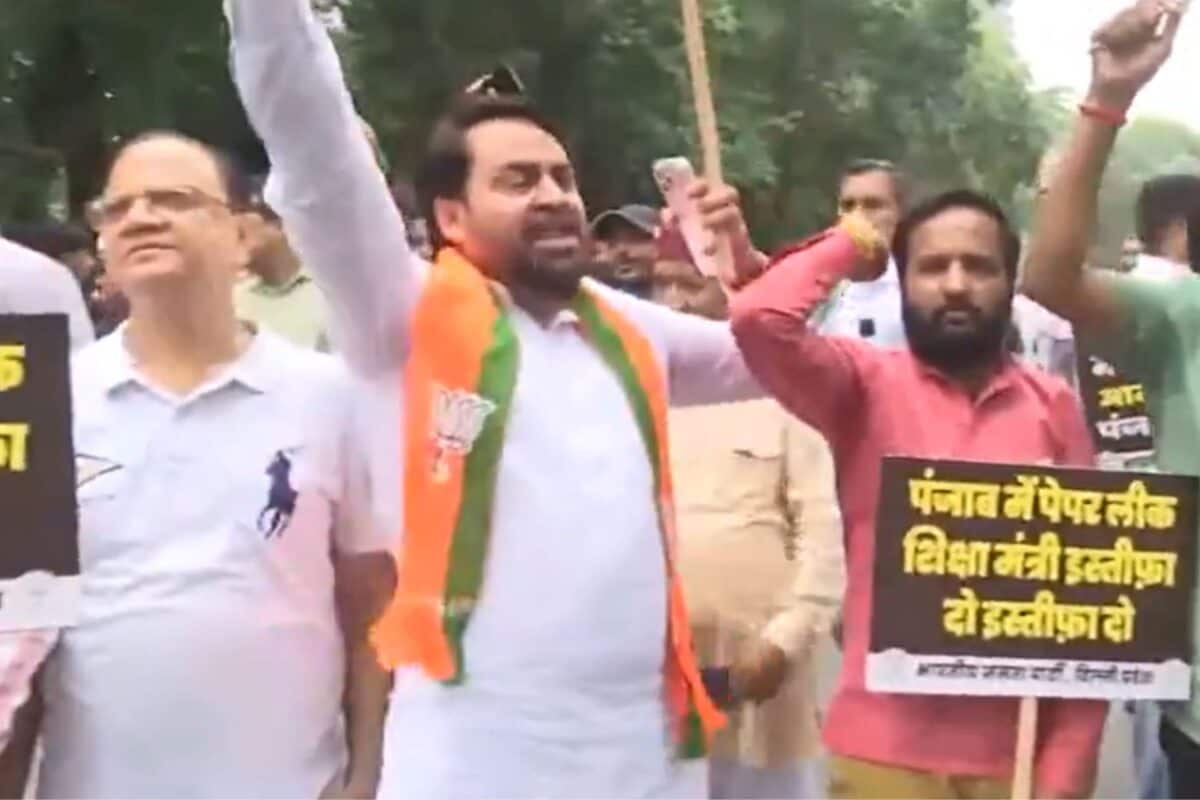 BJP Demands Probe Into Alleged Punjab Exam Leaks, Stages Protest At AAP Office | Video