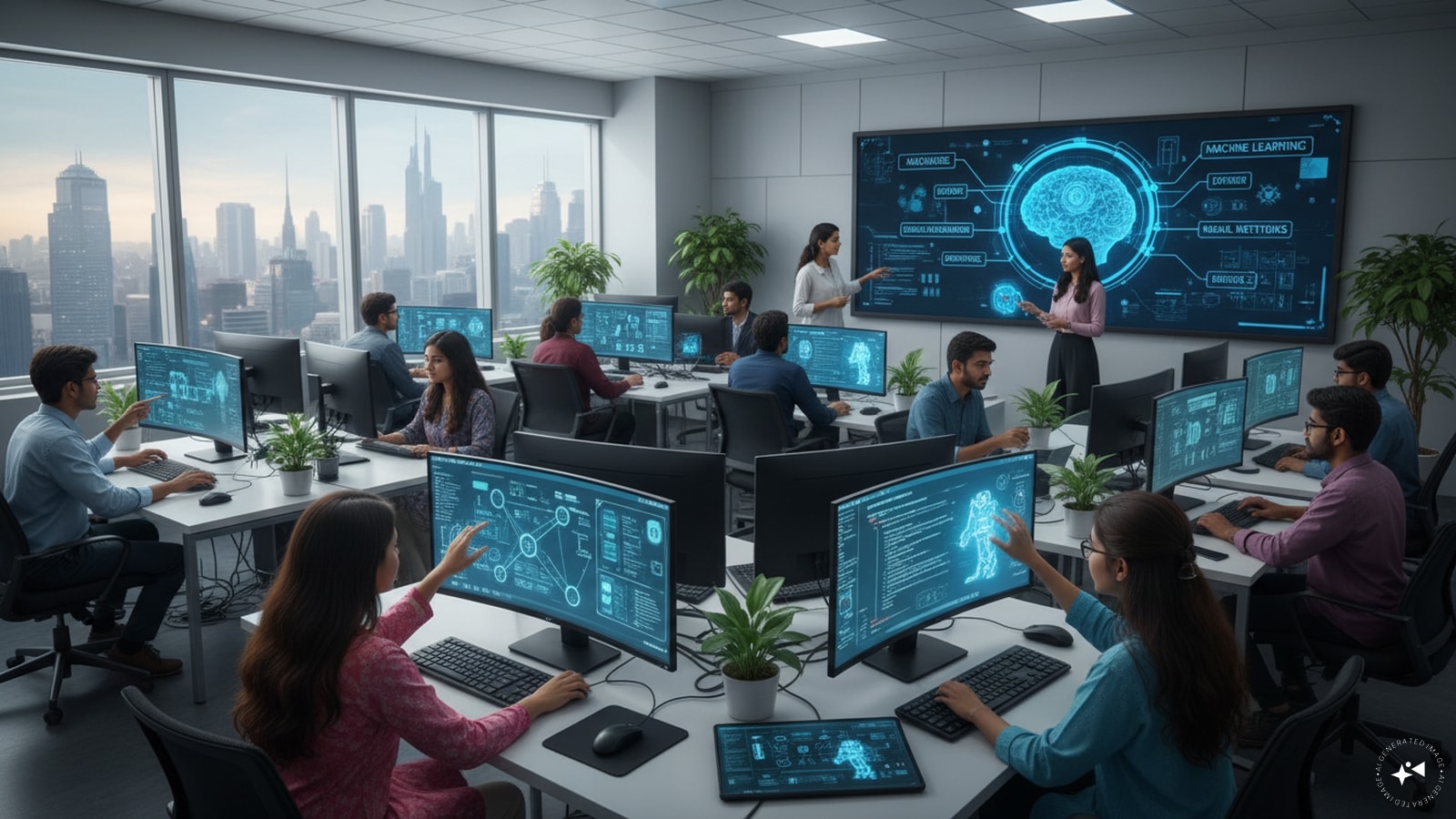 Artificial Intelligence is transforming workplaces across industries. Learning how to use AI tools, understand automation and apply AI responsibly can help young Indians improve productivity and adapt to new career opportunities. (AI photo) Artificial Intelligence is transforming workplaces across industries. Learning how to use AI tools, understand automation and apply AI responsibly can help young Indians improve productivity and adapt to new career opportunities. (AI photo)