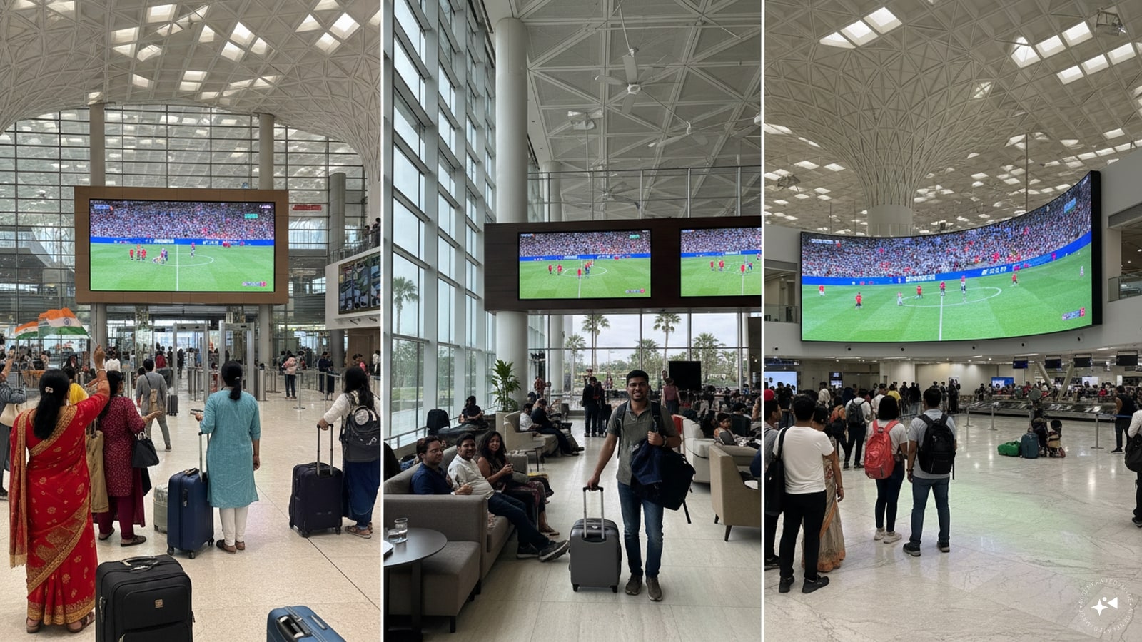 Football fever has reached other Indian airports too. Live screenings are also being organised at: Jaipur International Airport (Terminal 2), Thiruvananthapuram International Airport (Terminals 1 & 2), and Lucknow Airport (Domestic Security Hold Area). (AI photo)