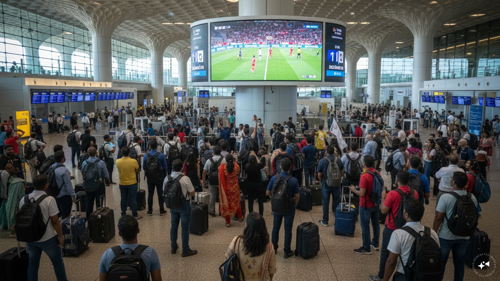 Travellers can complete check-in and security procedures before settling down to watch the final. The screenings are available in both arrivals and departures areas, ensuring fans don't miss kick-off, crucial goals or the trophy presentation. (AI photo)