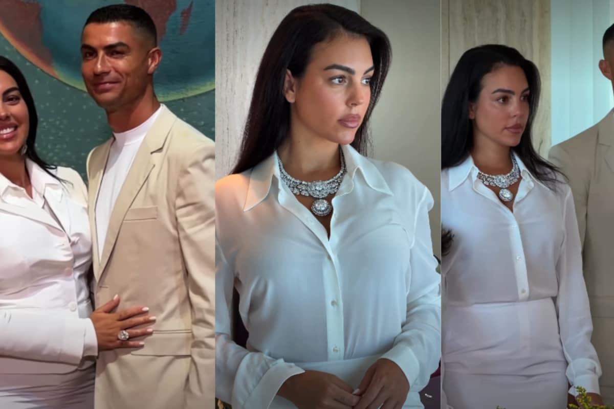 Georgina Rodríguez Said ‘I Do’ To Cristiano Ronaldo In A Chic White Gucci Skirt Suit And Bold Diamond Necklace
