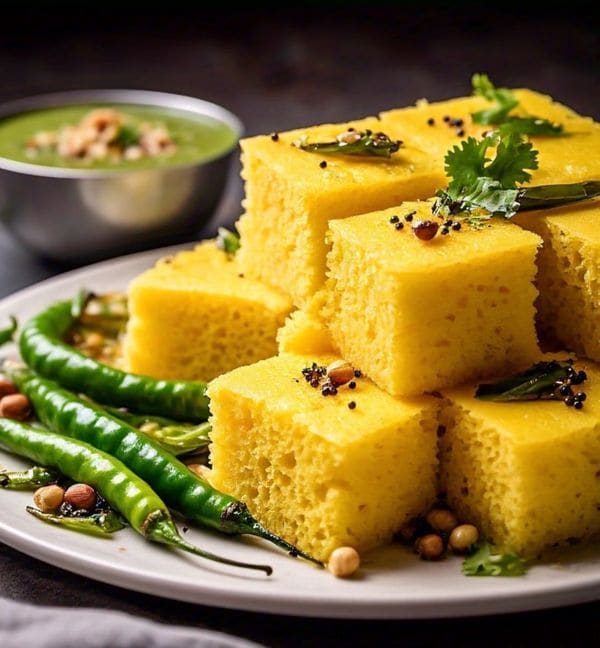 Dhokla – GujaratSoft, light and savoury, Dhokla is a much-loved Gujarati snack. Made from a fermented batter, it is commonly served with chutneys and tempered with spices.