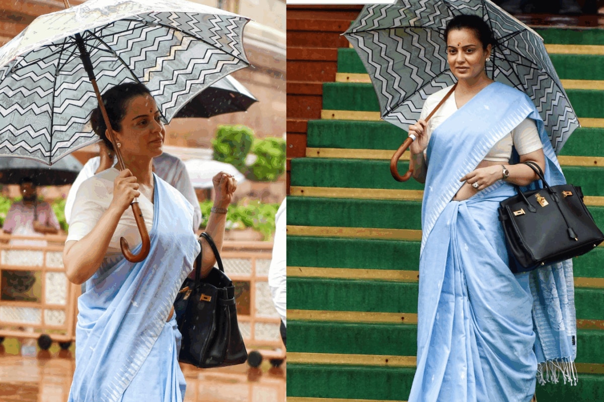 Kangana Ranaut’s Parliament Style: An Eri Silk Saree, A ₹35 Lakh Birkin And A Statement Umbrella
