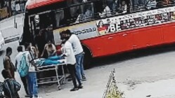 A KSRTC bus stops outside a hospital in Karnataka after the driver diverted the vehicle to help a passenger suffering a medical emergency.