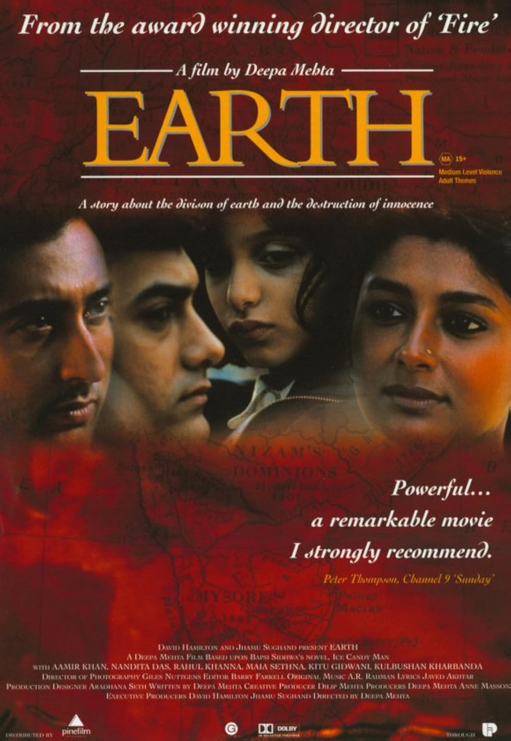 Earth (1998)Deepa Mehta's Earth tells the story of Partition through the eyes of a young Parsi girl, Lenny, played by Maia Sethna. Set in Lahore, the story follows her relationships with a group of adults from different religious communities. As Partition approaches, their friendships begin to collapse under growing communal tensions. Aamir Khan, Nandita Das, Rahul Khanna and Maithili Rao star in the film.