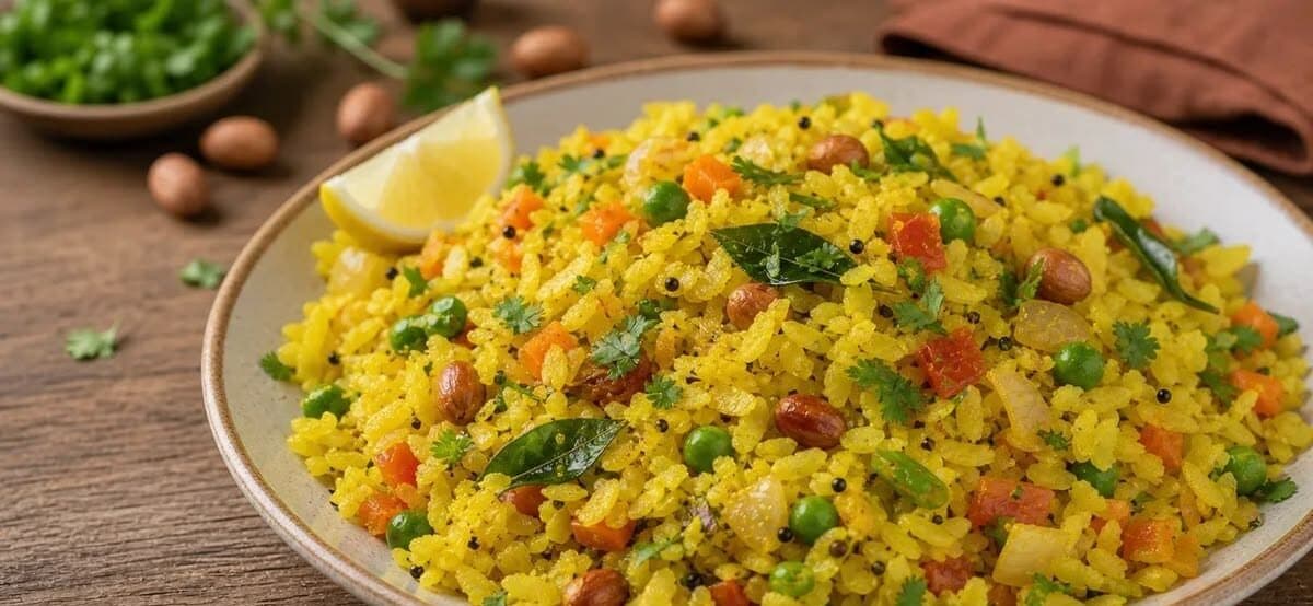 Poha – Madhya PradeshPoha is a simple yet popular breakfast dish, particularly associated with Madhya Pradesh. Flattened rice is cooked with onions, peanuts, spices and often a little lemon juice, making it a quick and filling meal.