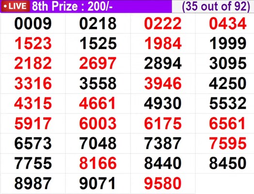  In progress - Winning numbers for 8th prize (35 out of 92)