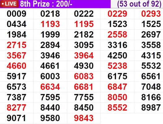  In progress - Winning numbers for 8th prize (53 out of 92)