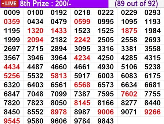  In progress - Winning numbers for 8th prize (89 out of 92)