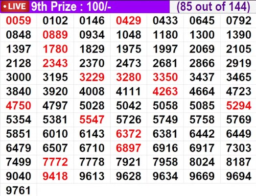  In progress - Winning numbers for 9th prize (85 out of 144)