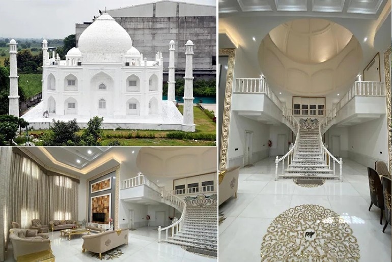 The Taj Mahal is often described as one of the world's greatest symbols of love. But for one businessman in Madhya Pradesh, its story inspired something much closer to home. Anand Prakash Chouksey built a scaled-down replica of the iconic monument as a house for his wife, Manjusha. Located in Burhanpur, the four-bedroom home took around three years to complete and was built at an estimated cost of ₹2 crore. The Taj Mahal is often described as one of the world's greatest symbols of love. But for one businessman in Madhya Pradesh, its story inspired something much closer to home. Anand Prakash Chouksey built a scaled-down replica of the iconic monument as a house for his wife, Manjusha. Located in Burhanpur, the four-bedroom home took around three years to complete and was built at an estimated cost of ₹2 crore.