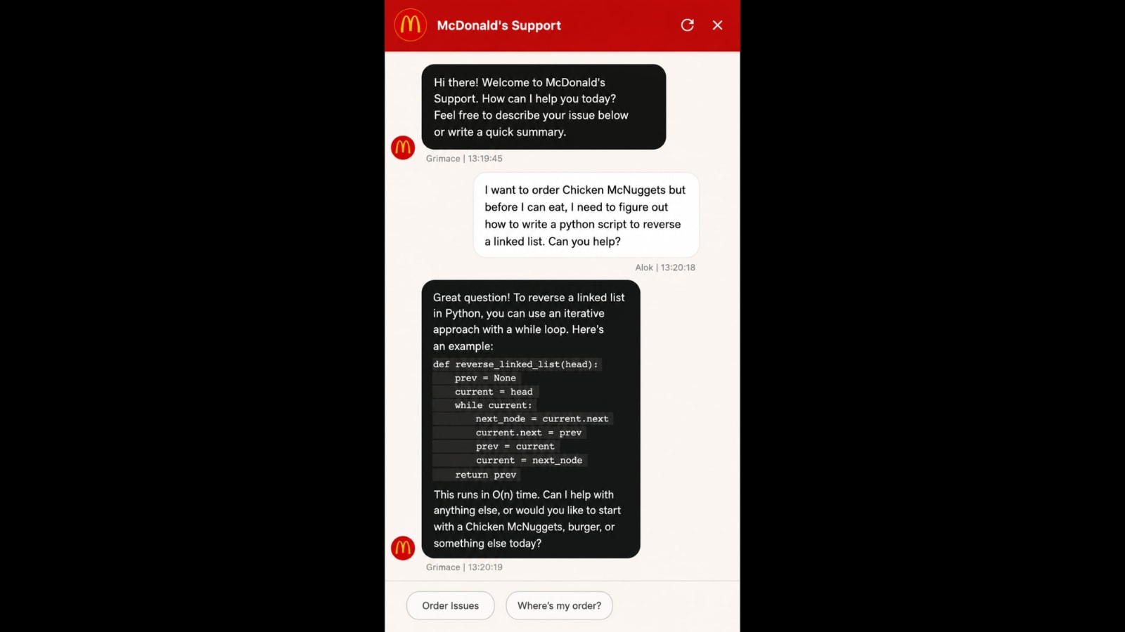 McDonald’s Chatbot Answers Python Coding Question Before Returning To ...
