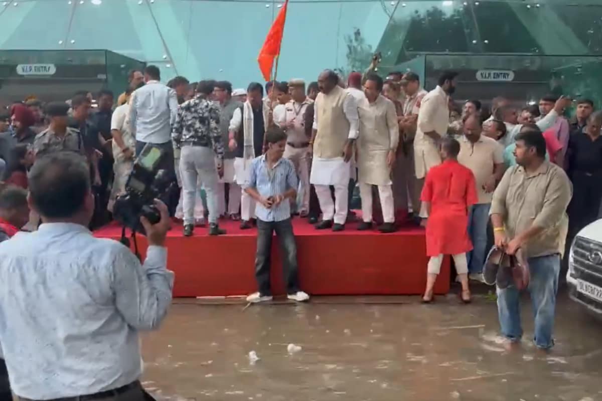 'A Splendid Swimming Pool': AAP Takes Dig At BJP Over Waterlogging At Nitin Nabin's Event In Delhi