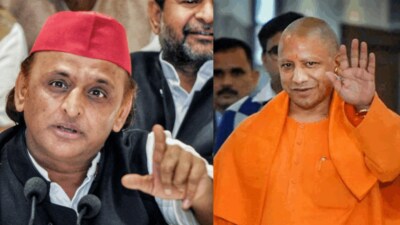 Akhilesh Yadav; Yogi Adityanath (right).