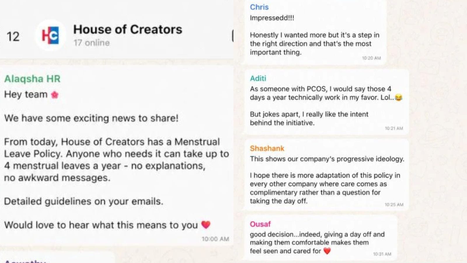 Startup founder shares employees' heartfelt reactions to menstrual leave policy; Bengaluru startup wins praise as messages go viral