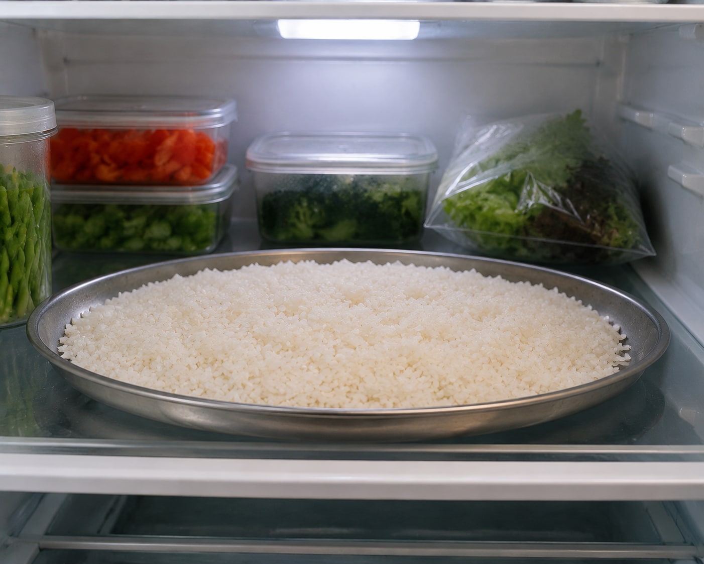 Place the cooled rice in the refrigerator for 20-30 minutes. Chilling helps firm up the grains, making them easier to use in other dishes.