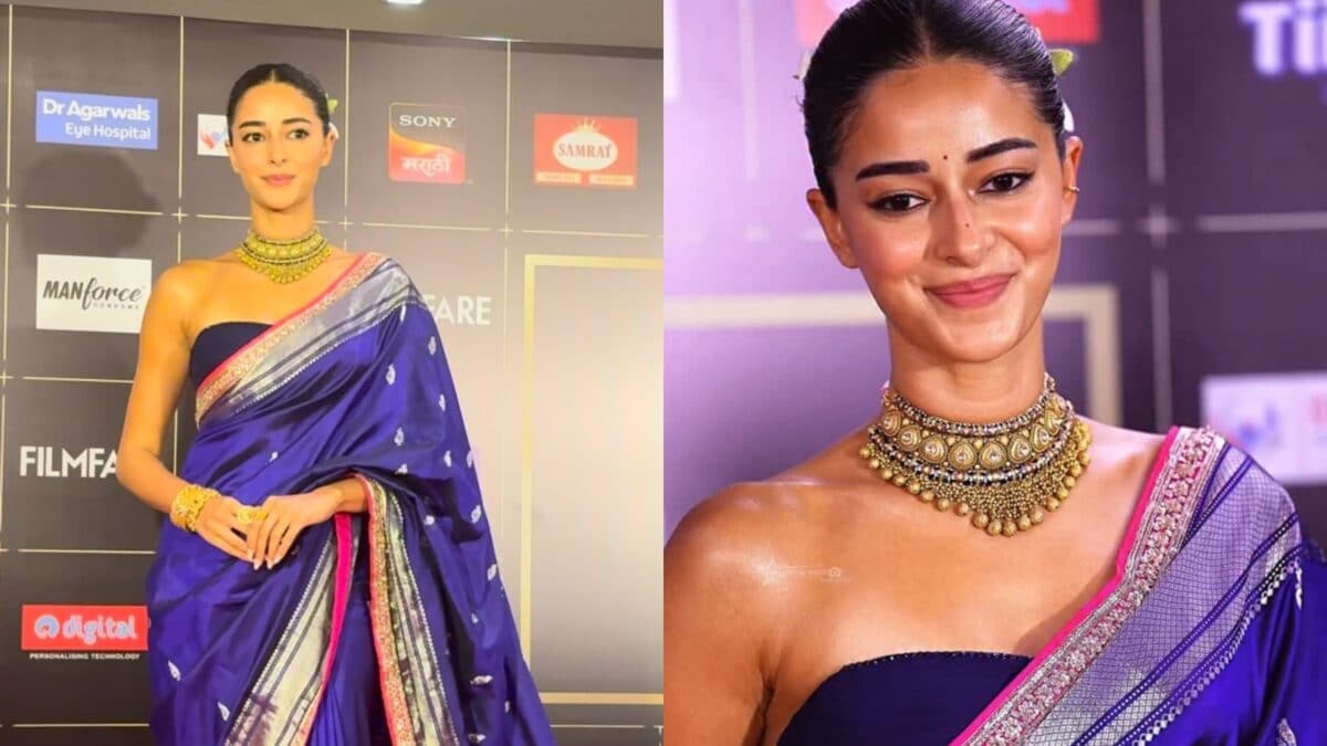 Ananya Panday Aces 'Maharashtrian Mulgi' Look In Manish Malhotra Royal Blue Saree