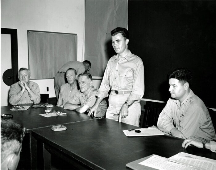 Col. Paul W. Tibbets, pilot of the B-29 Enola Gay, describes the Hiroshima bombing mission after the aircraft dropped the “Little Boy” atomic bomb on August 6, 1945. (Image: AP file)