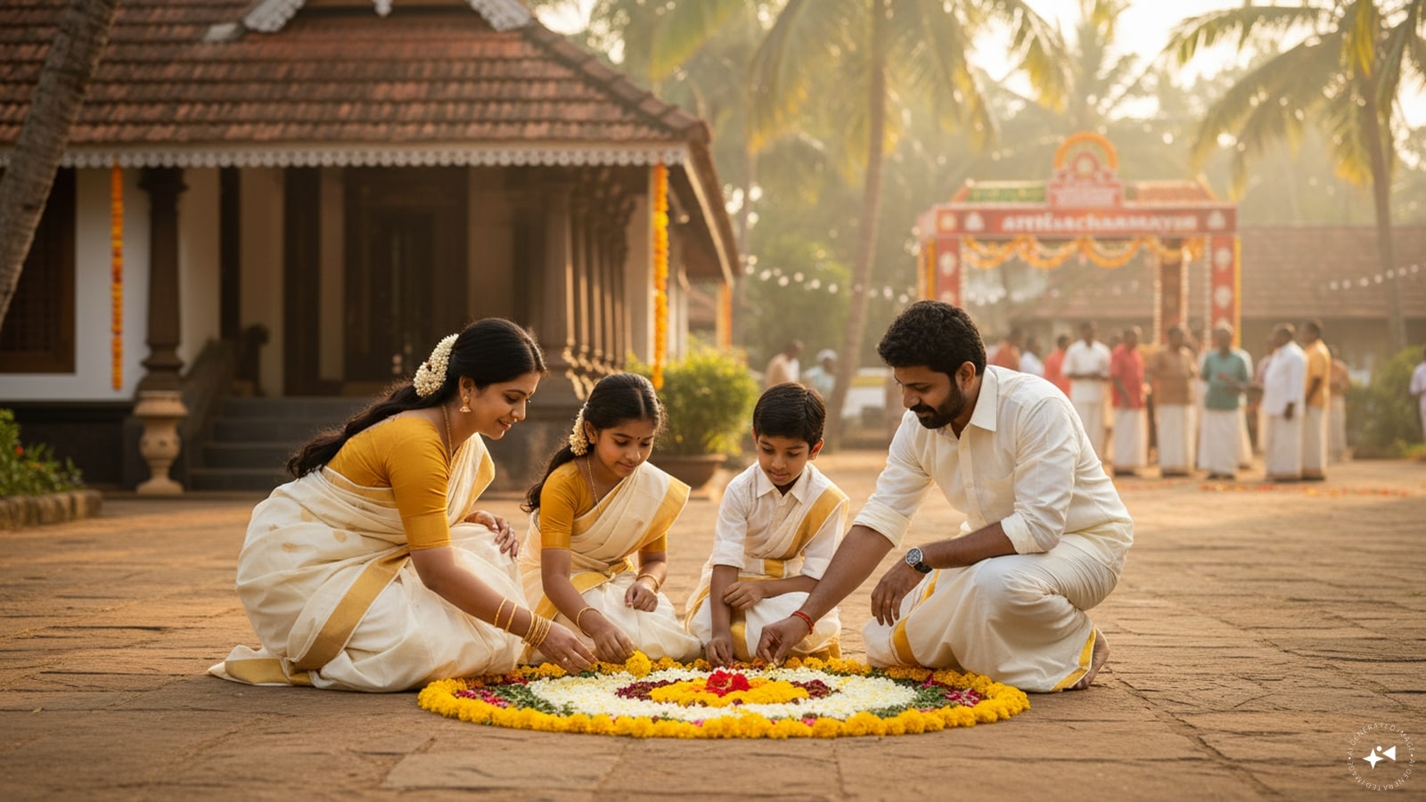 Atham — August 16, 2026: Atham marks the beginning of the traditional 10-day Onam celebrations. Families start preparing their homes for the festival and create the first Athapoo Pookalam, or floral carpet. The initial design is traditionally simple and becomes more elaborate as the days progress. Atham is also associated with Atthachamayam, a colourful cultural procession traditionally held in Kerala to mark the beginning of the Onam season. Nakshatra timing: Atham Nakshatra begins at 3:25 AM on August 16 and ends at 3:50 AM on August 17. (AI photo)