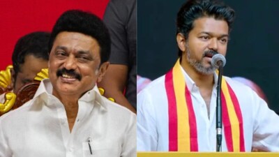 DMK Chief MK Stalin; Tamil Nadu CM C Joseph Vijay (R) (Image: News18 Media Gallery) 