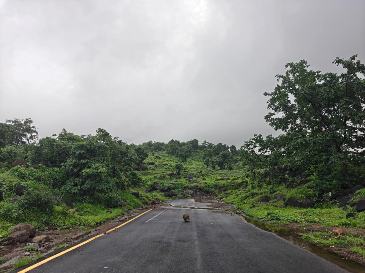 From Pandav Kada Top, lush hills frame the sprawling urban landscape below.