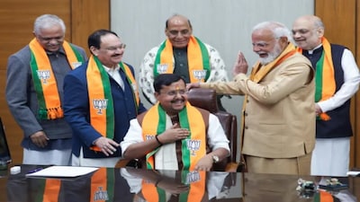 Newly elected BJP National President Nitin Nabin takes charge in the presence of Prime Minister Narendra Modi, Union Ministers Amit Shah, Rajnath Singh, Nitin Gadkari, and Union Minister and outgoing BJP National President JP Nadda, at the party headquarters in New Delhi on Tuesday. (Narendra Modi Photo Gallery/ANI Photo)