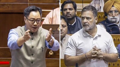 Parliamentary Affairs Minister Kiren Rijiju and Leader of Opposition Rahul Gandhi. (PTI)
